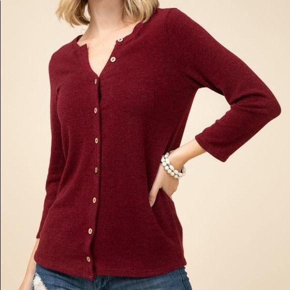 Youdivine Collection Tops - ENTRO Burgundy Button Down Cardigan